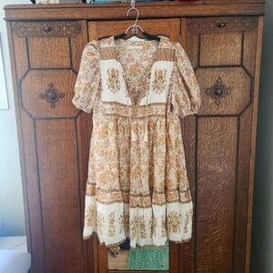 Rare Spell Floral Midi Dress in Cream and Tan